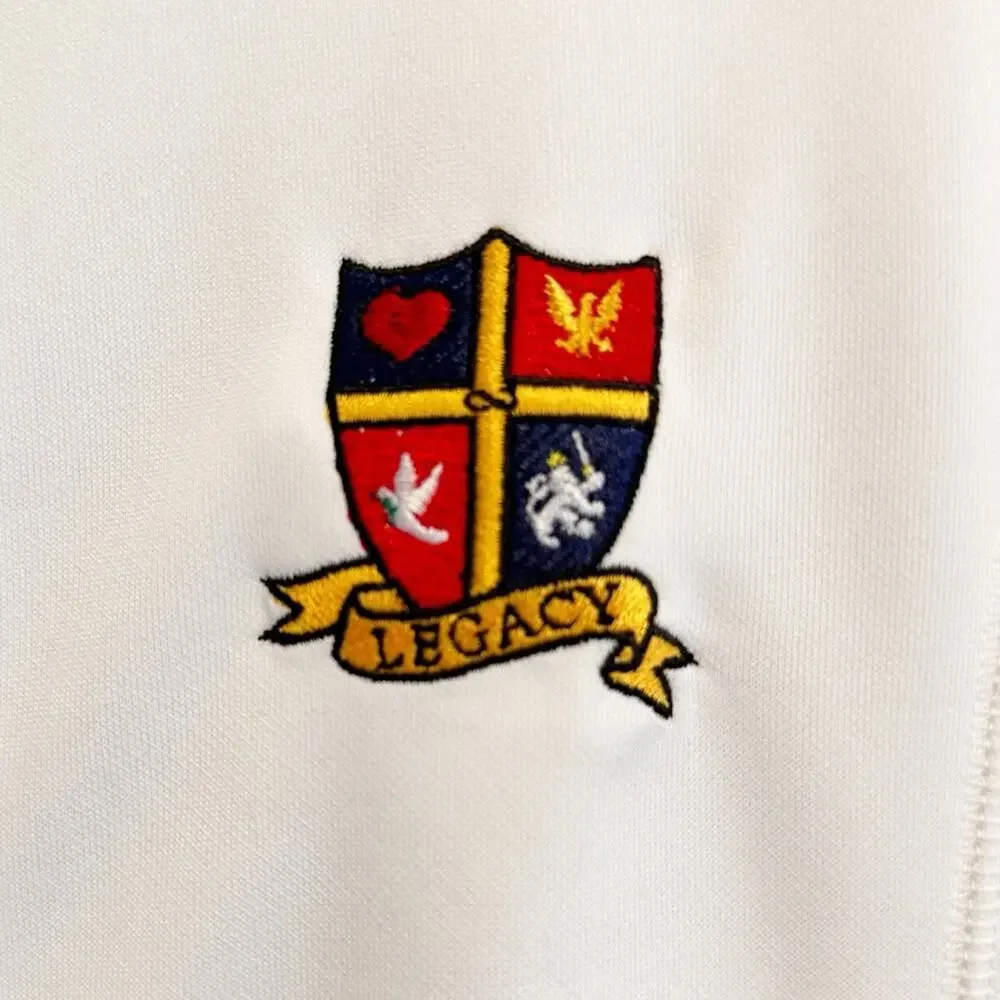 ALO White Full Zip Bomber Jacket LEGACY Crest Stretch Thumbhole Medium Athletic